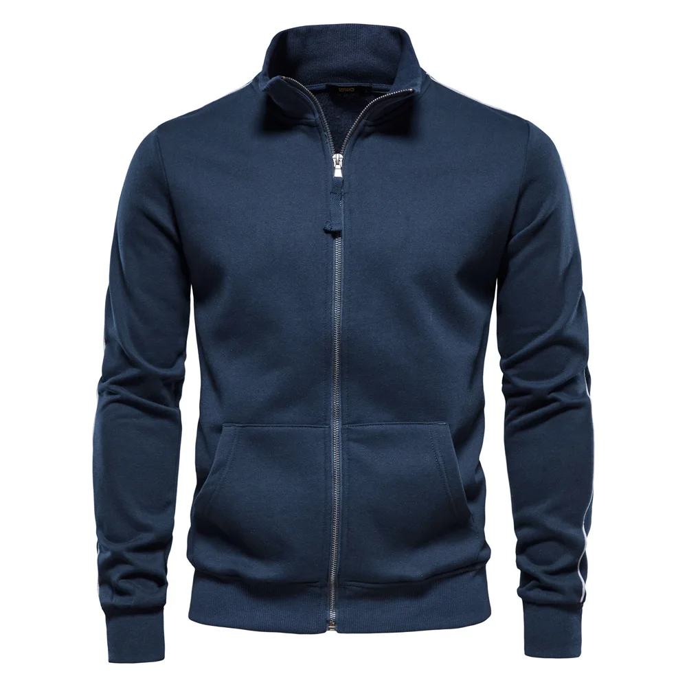 Autumn Winter Stand Collar Zip-Up Long Sleeve Sweatshirt Men's Color-Block Sportswear
