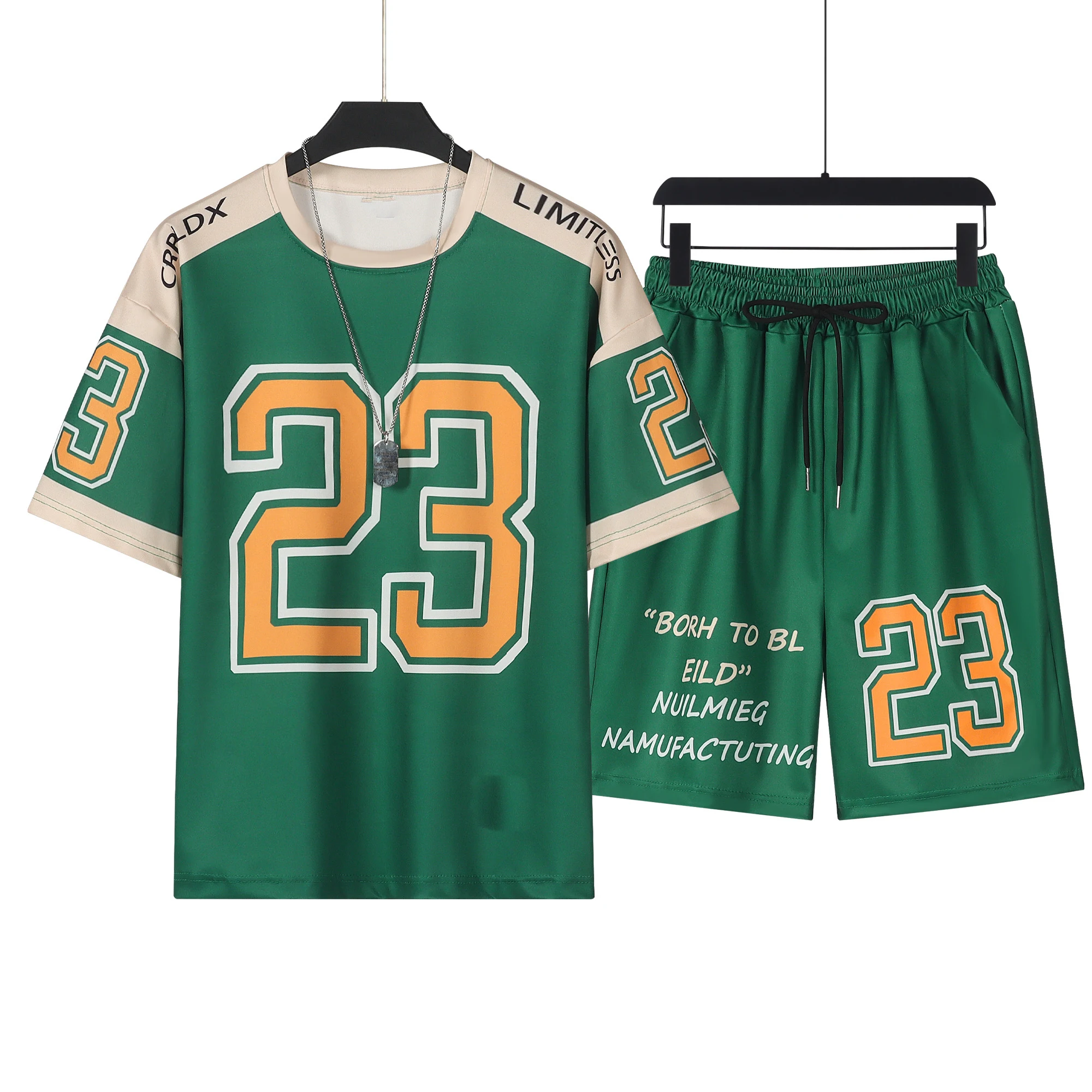 Summer Men's Sports Suit Breathable Basketball T-shirts and Shorts Two Piece Set 23 Jersey Set Men Clothes