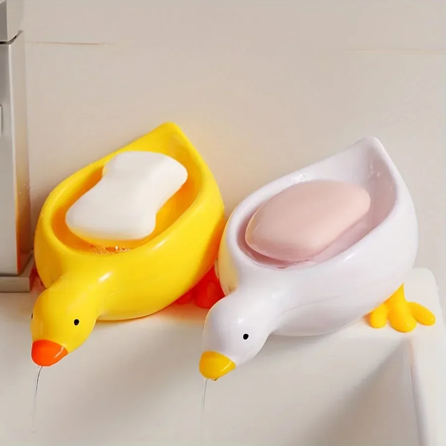 Soap Rack Self-draining Cute Duck-shaped Creative for Shower Bathroom Kitchen Tub Sink Tray Bracket
