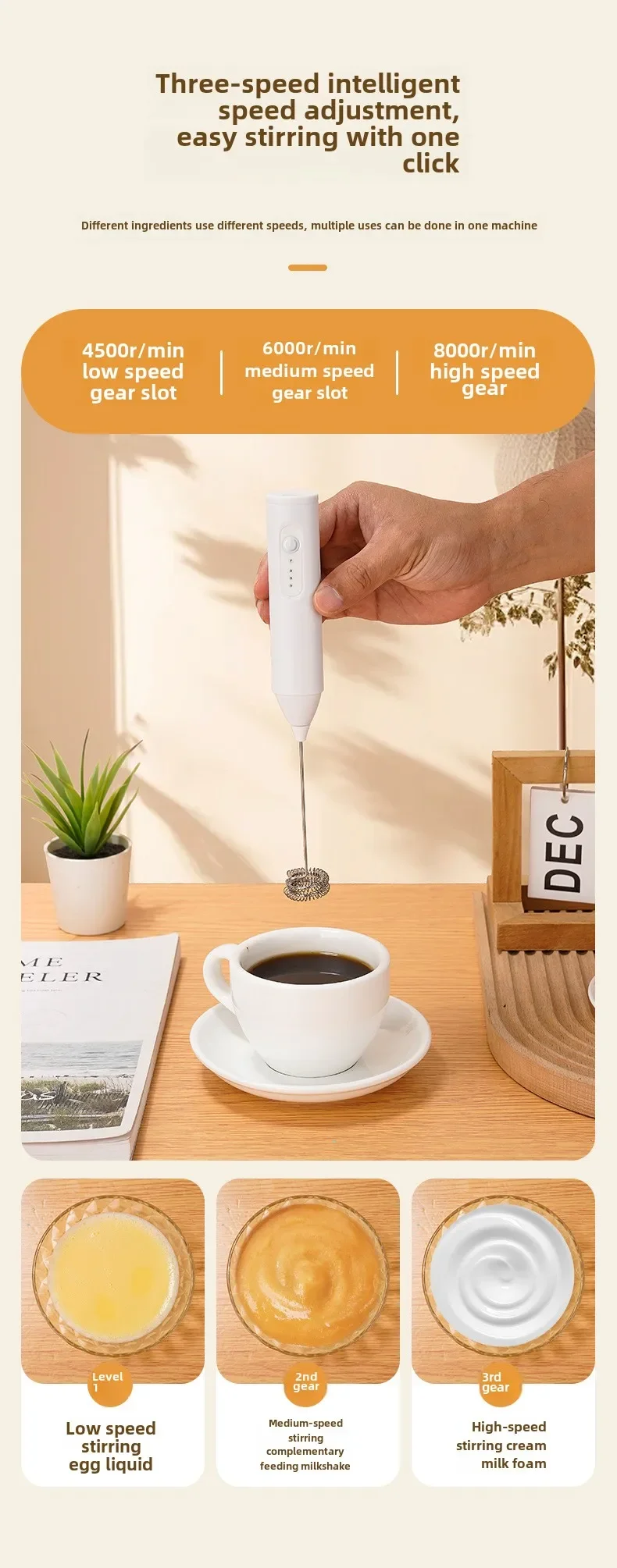 Description Picture 6 of itemMINI Wireless Milk Frother Electric Handheld Blender Electrical Mini Coffee Maker Whisk Mixer with USB for Cappuccino Cream