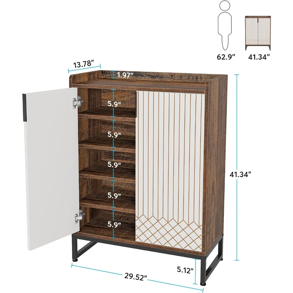 Modern Shoe Cabinet for Entryway, 25 Pairs Shoe Cabinet with Doors, Wood 5-Tier Shoe Organizer, Freestanding Brown 2
