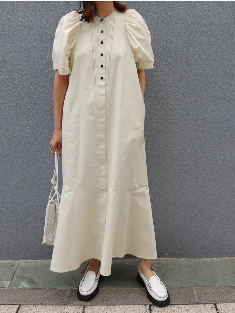 

Japan Style Summer 2023 New Vintage Long Robe Femme Vintage Puff Sleeve Loose Dress for Women Casual All Match Vestidos Mujer