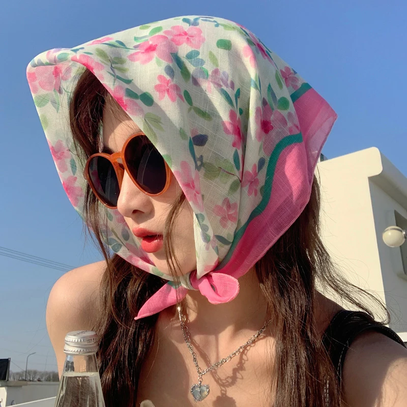 달콤한 작은 꽃 문학적 레트로 헤어 스카프, 숙녀 헤어 밴드 장식, 사랑스러운 부드러운 작은 사각형 스카프, 1PC