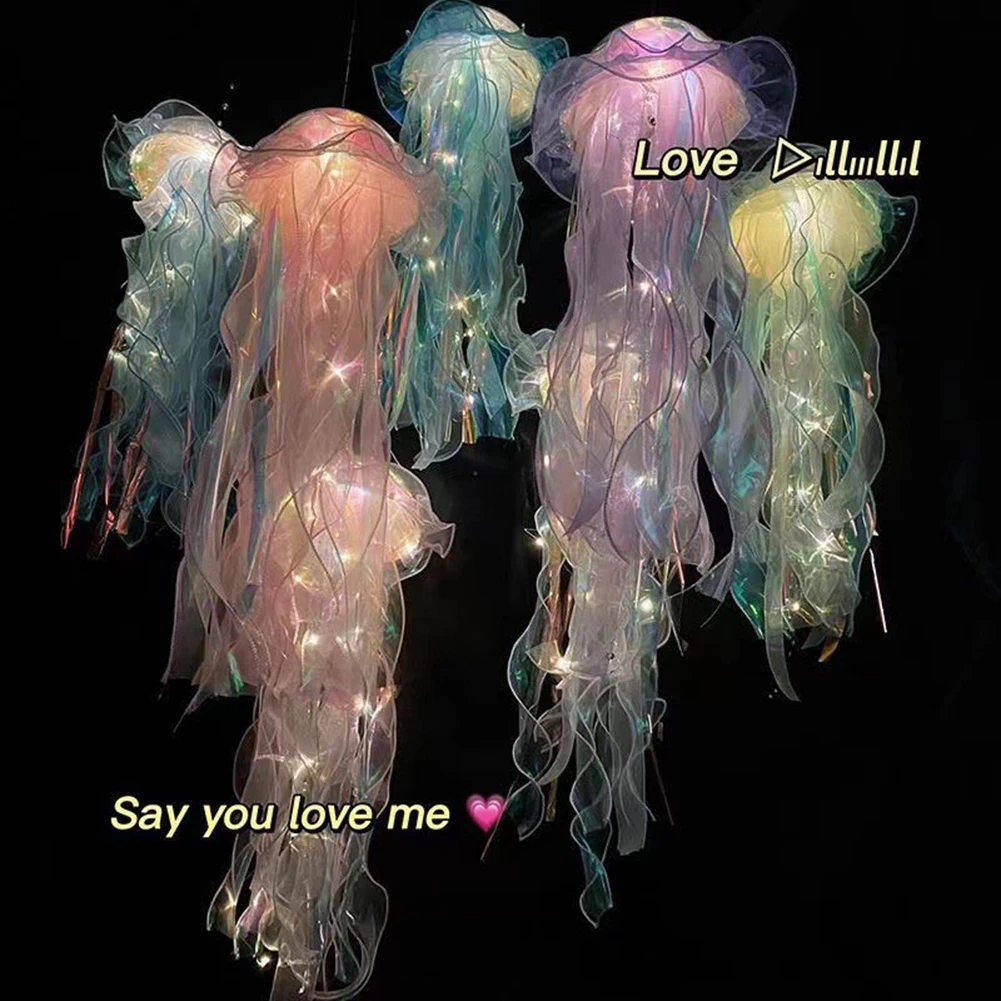5PCS Jellyfish Lamp Portable Flower Lamp Jellyfish Wind Chimes Bedroom Night Light Hanging Lantern Home Decoration Birthday Gift 5