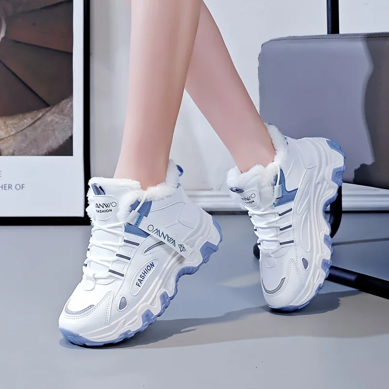منصة الموضة أحذية رياضية 2023 الشتاء عالية الجودة أفخم الدانتيل يصل نعل سميك المضادة للانزلاق تنوعا المرأة أحذية الثلوج منصة كعب