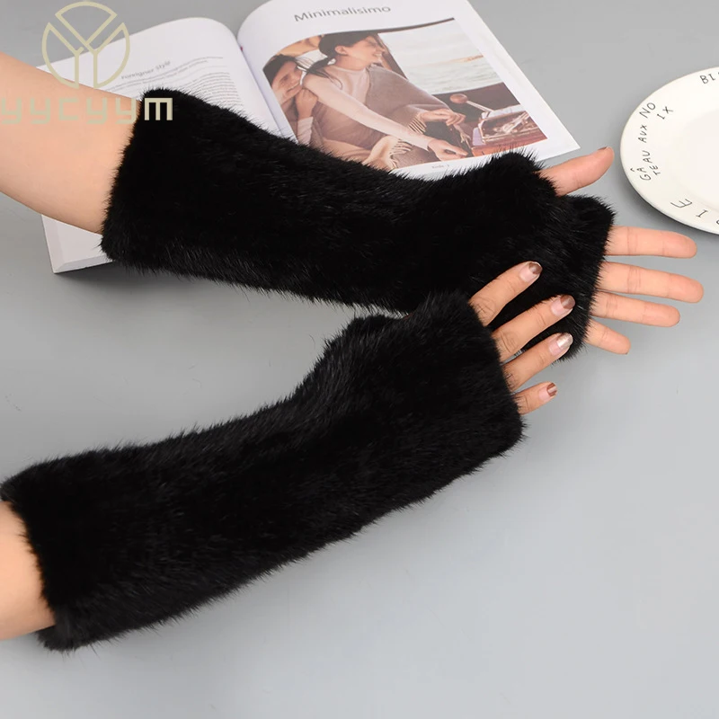 Winter Gloves Women Knitted Mink Fur Mittens Fingerless