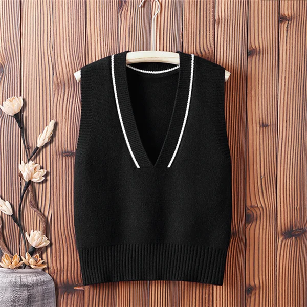 

2023 Autumn New Styles Knitted Solid Color Ladies Warm Contrast Soft Pullovers Sleeveless Chic Women's Vest Outerwear H147