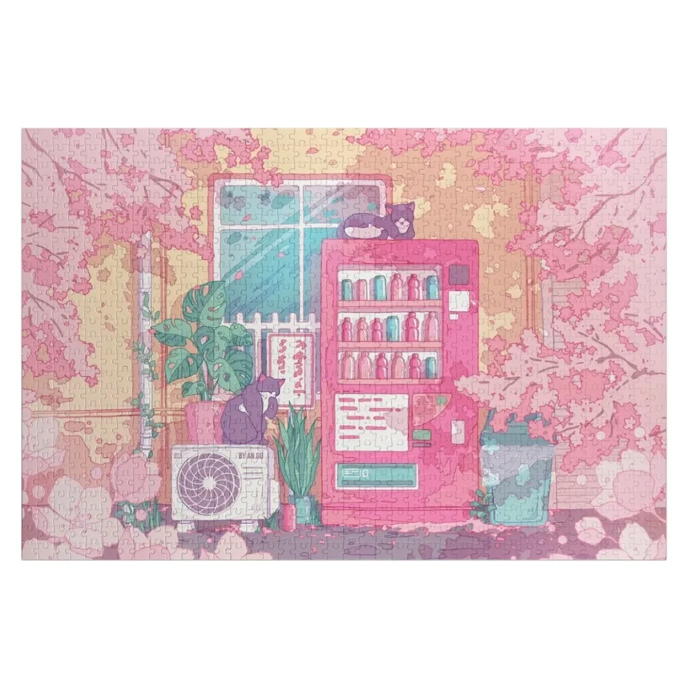 

The stray cats, wending machine and pink cherry blossom Jigsaw Puzzle Jigsaw Pieces Adults Customizable Child Gift Puzzle