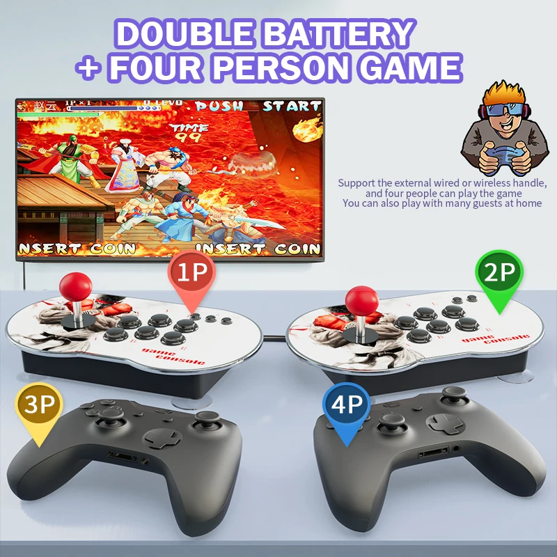 Video Game Consoles Dual Joystick Gameconsole 10000+ HD Games Support 4 Player Familygame Game Stick for PS1/GB/CPS/SFC/FC_voghion.com
