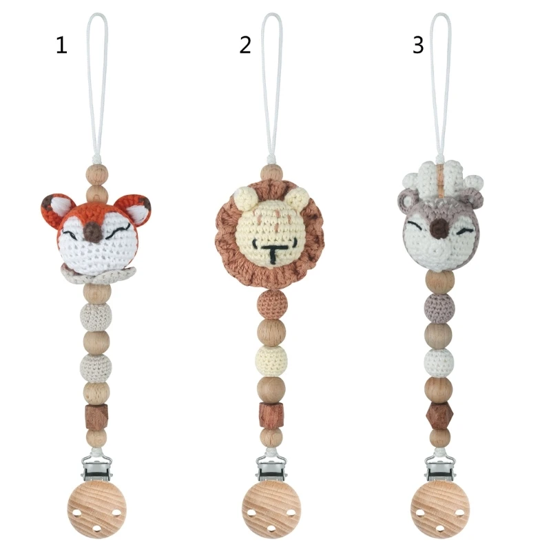 

Baby Beech Handmade Pacifier Chain Cartoon Lion fox deer Wood Teether Chain Baby Pacifier Clips Nipple Clip Teething Chew Toys