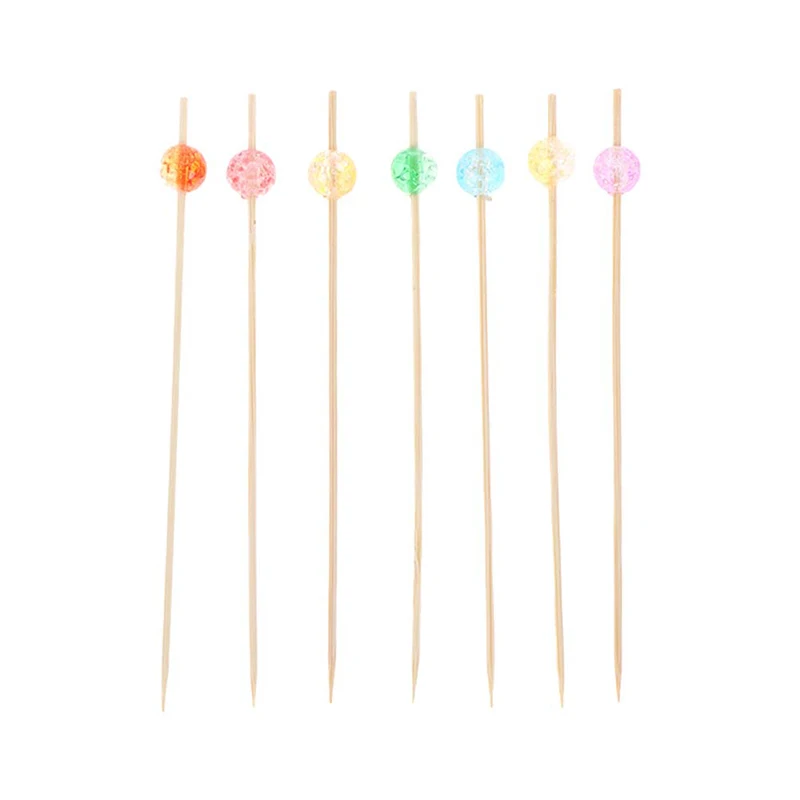 100Pcs Bamboo Fruit Sticks for Decoration Colorful Beads Cocktail Salad Snack Sandwich buffet Toothpicks Fountain Wedding Party