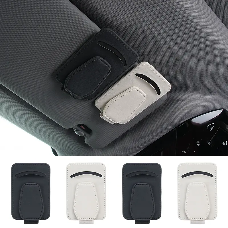 Car Leather Sunglasses Holder Ticket Clip Sunshades Magnetic Card Holder Universal Eyeglasses Storage Pocket Auto Accessories - Image 2