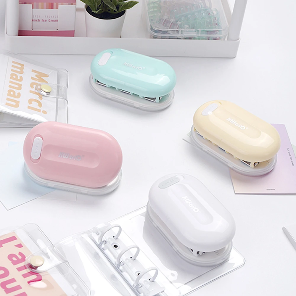 KW-triO 3-Hole Paper Punch Handheld Mini Loose Leaf Paper Puncher Support 5.5mm Aperture 5 Sheet Capacity for Notebook