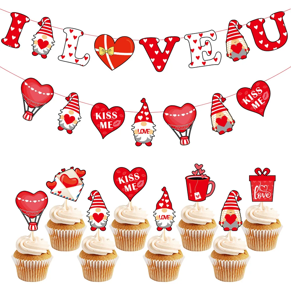 Cake Topper Flags Happy Valentine's Day Birthday Wedding Heart