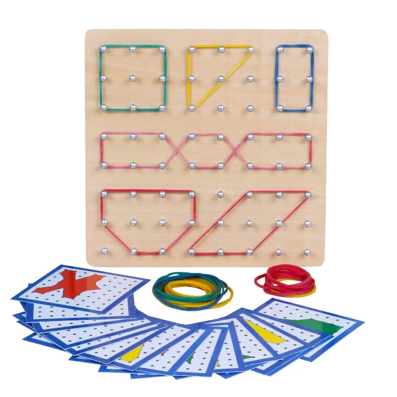 

Wooden Toys Geoboard Mathematical Manipulative Block-30Pcs Pattern Cards Geo Board With Rubber Bands STEM Puzzle For Kids