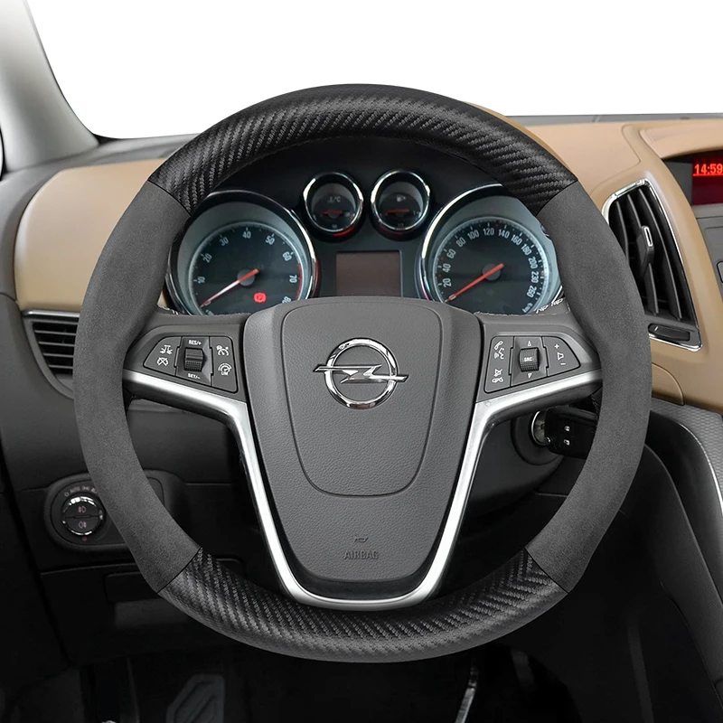 Zwarte suède auto stuurwielhoes voor Opel Astra (K) Corsa (E