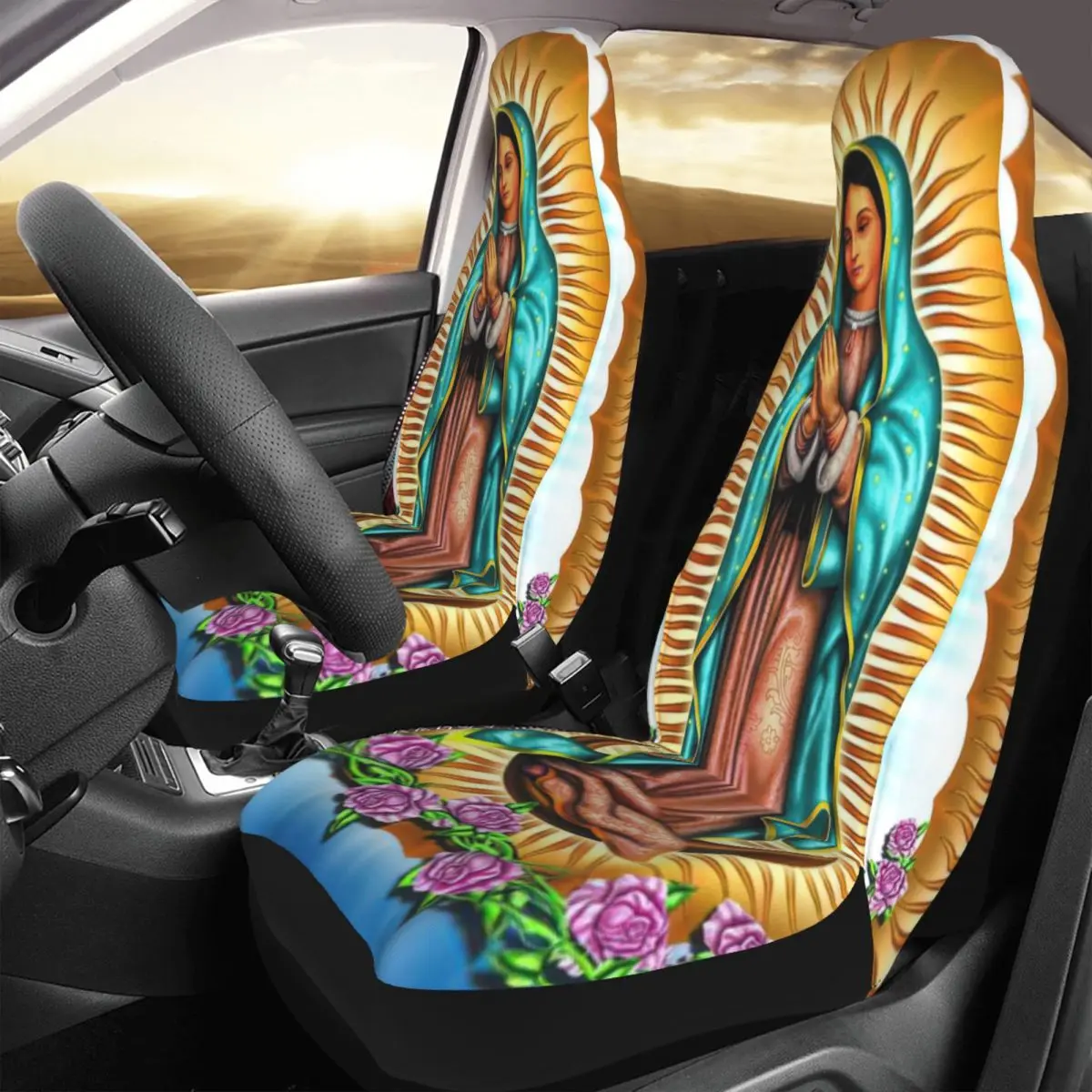 

Virgin Mary Car Seat Cover Custom Printing Universal Front Protector Accessories Cushion Set