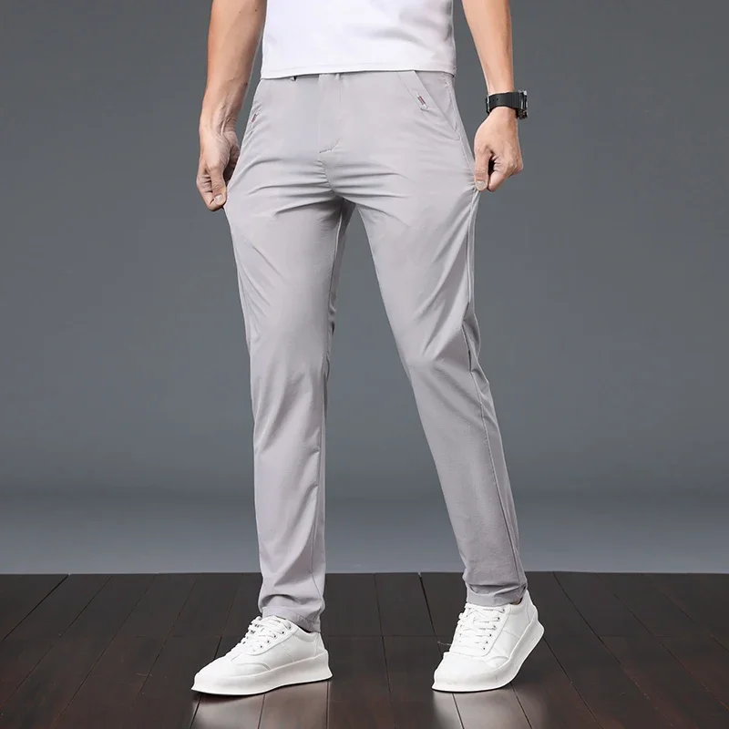 POIUIYQA Pantalón De Seda Helada Para Hombre | Corte Recto Coreano, Cómodo Y Ajustable, Ideal Para Verano