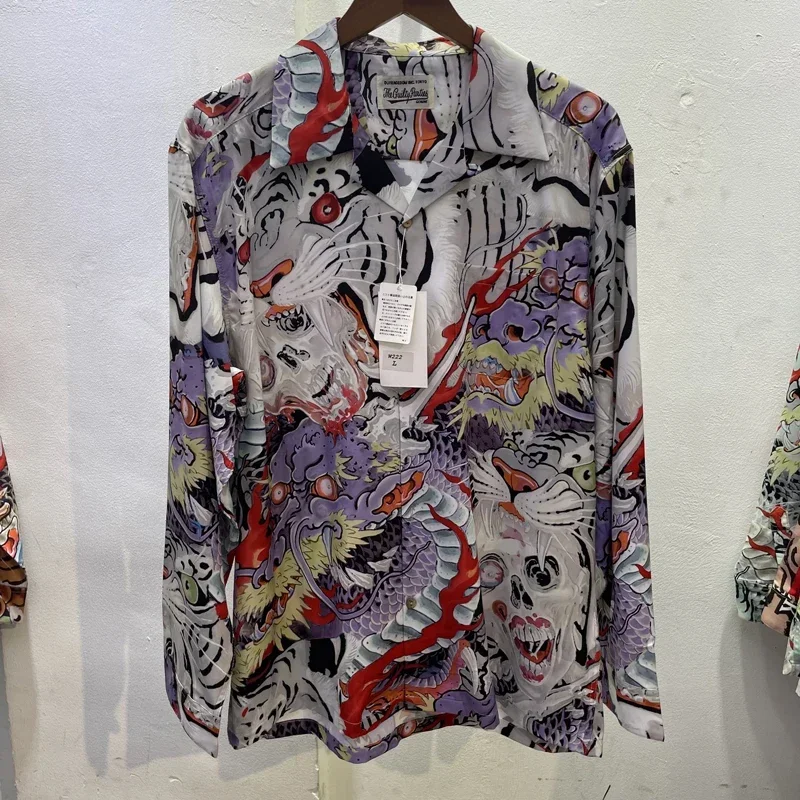 

Skull Printed WACKO MARIA Casual Shirts Men Women 1:1 Oversized Long Sleeve Hawaiian Shirts