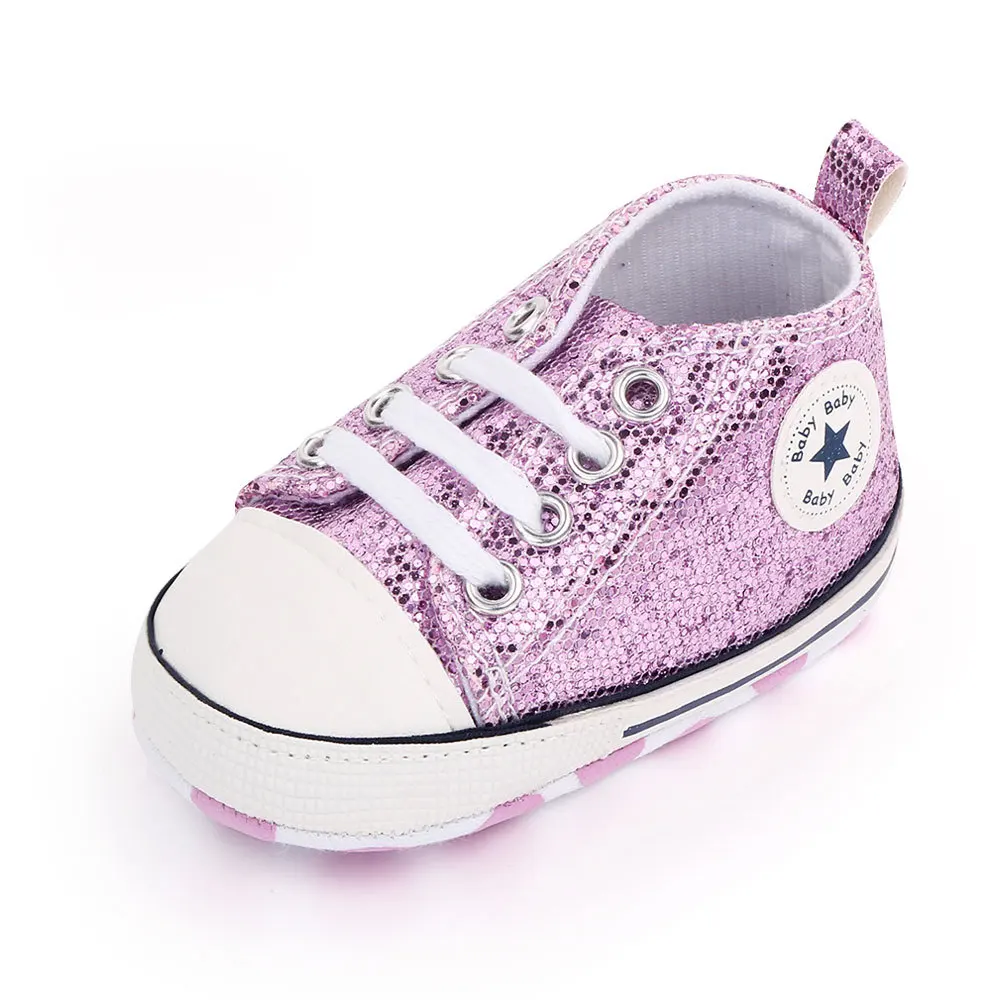 Baby Shoes Newborn Fashion Shining Canvas Sneakers Baby Boys Girls Shoes First Walkers Soft Anti-Slip Sole Toddler 2