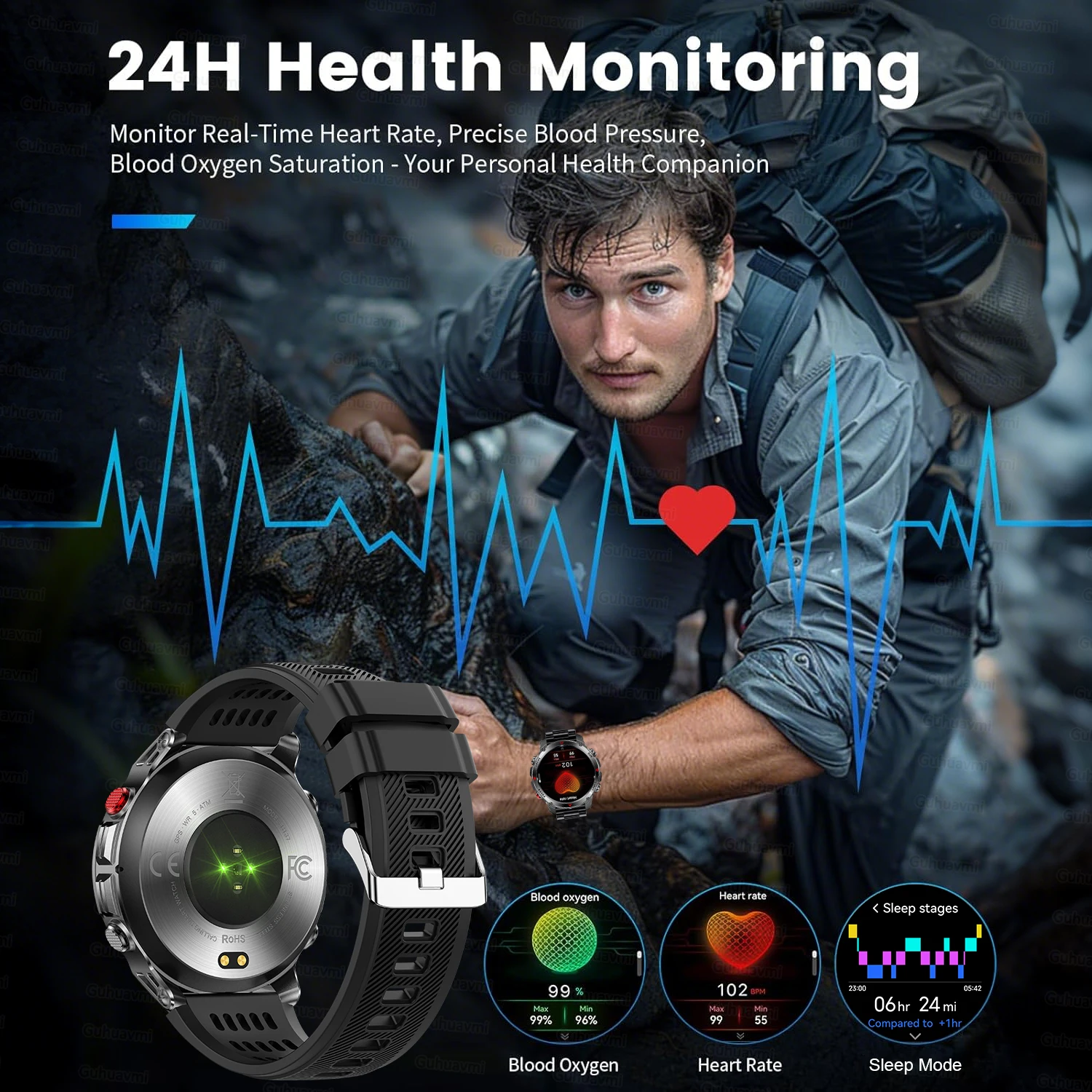 New GPS SmartWatch Military T-Rex Compass 10ATM Waterproof Tactics Sport Flashlight HD Call Smartwatch Men Swim RIDE Run Watches