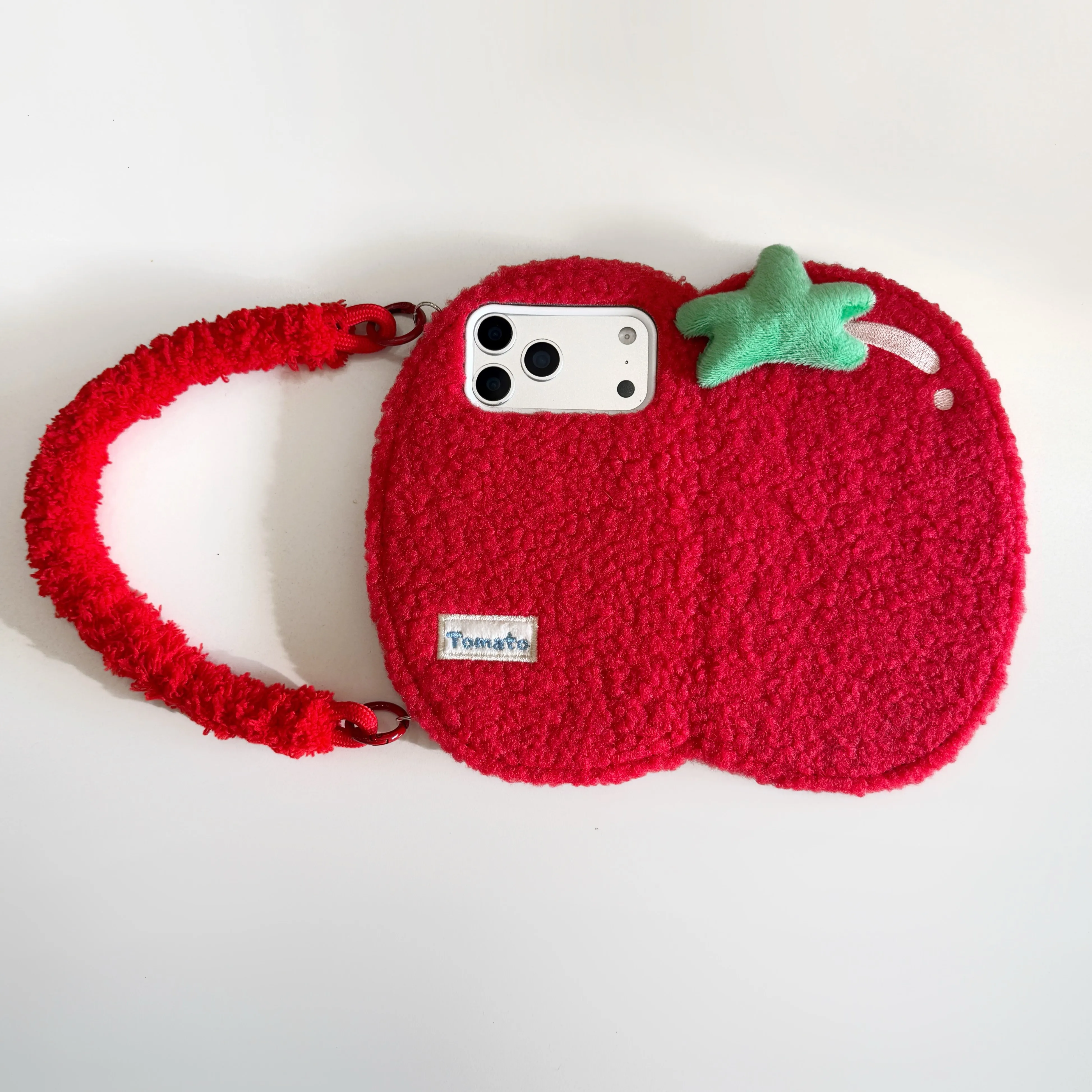 Tomatoes Creative Flip Plush Phone Case with Built-in Mirror