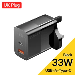 Essager 30W Dual Port Mini Fast Charger with USB-C and PD 3.0 Technology - 33W B UK  A C Plug (Type-C)