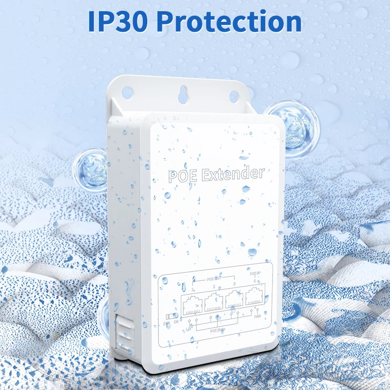 HORACO 4 Port POE Extender 100M Outdoor Rainproof Network POE Repeater IP30 VLAN 44-57V 30W for POE Camera Wireless AP 5
