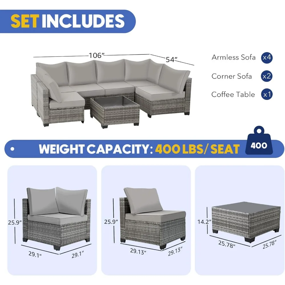 Outdoor Sectional Sofa Sets Rattan Wicker Patio Conversation Sets All Weather Patio Furniture Sets with Cushions and Glass Table 2