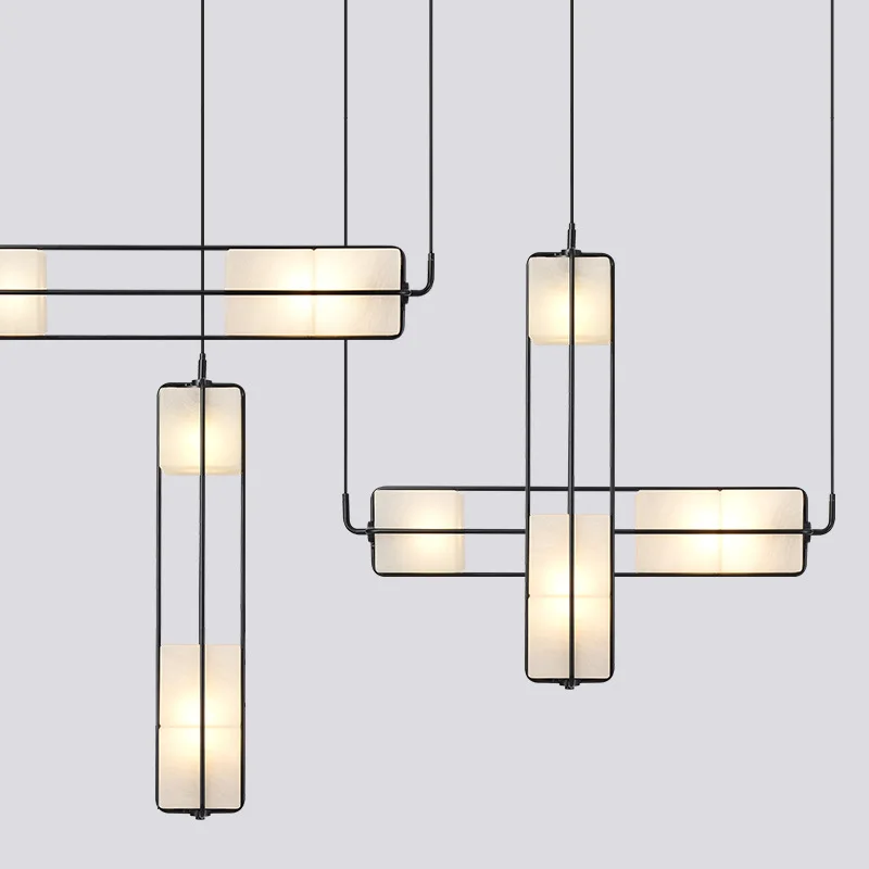 

Indoor Art Deco Chandelier White Glass Gold Black Metal For Hotel Hall Dining Room Kitchen Bar Hanging Lamp
