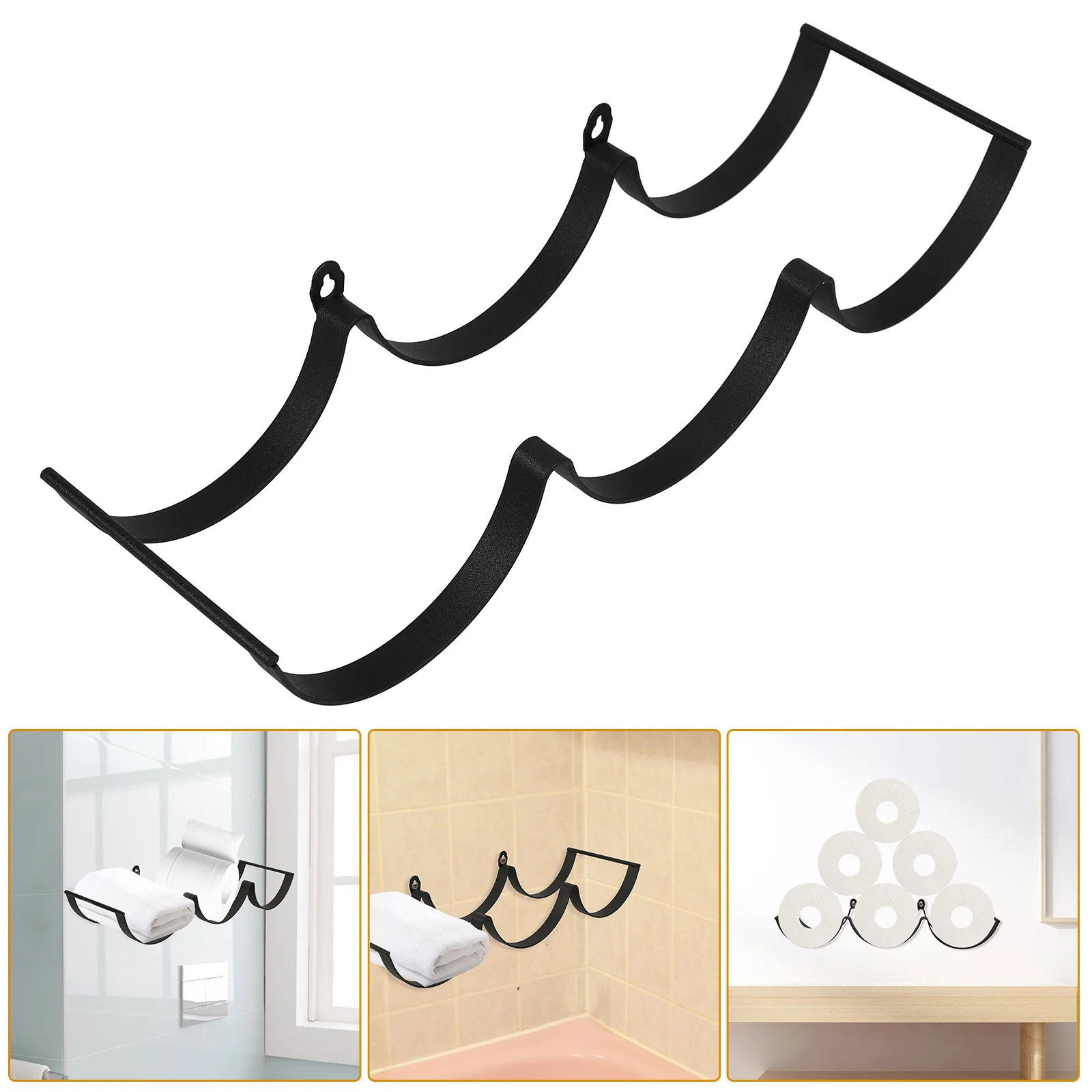 

Toilet Tissue Mounted Paper Towel Holder Storage Rack Black Household American Style Iron