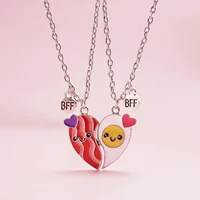 2 Pcs/Set Magnetism Heart Best Friends Pendant Necklace  for Women Cute Rainbow Broken Heart Clavicle Chain BFF Jewelry Gifts 1