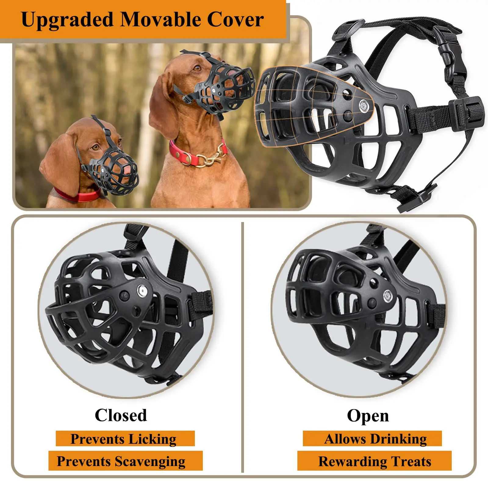 Dog Basket Muzzle with Movable Cover, Soft Cage Prevents Biting, Chewing, Scavenging and Licking Grooming, Training