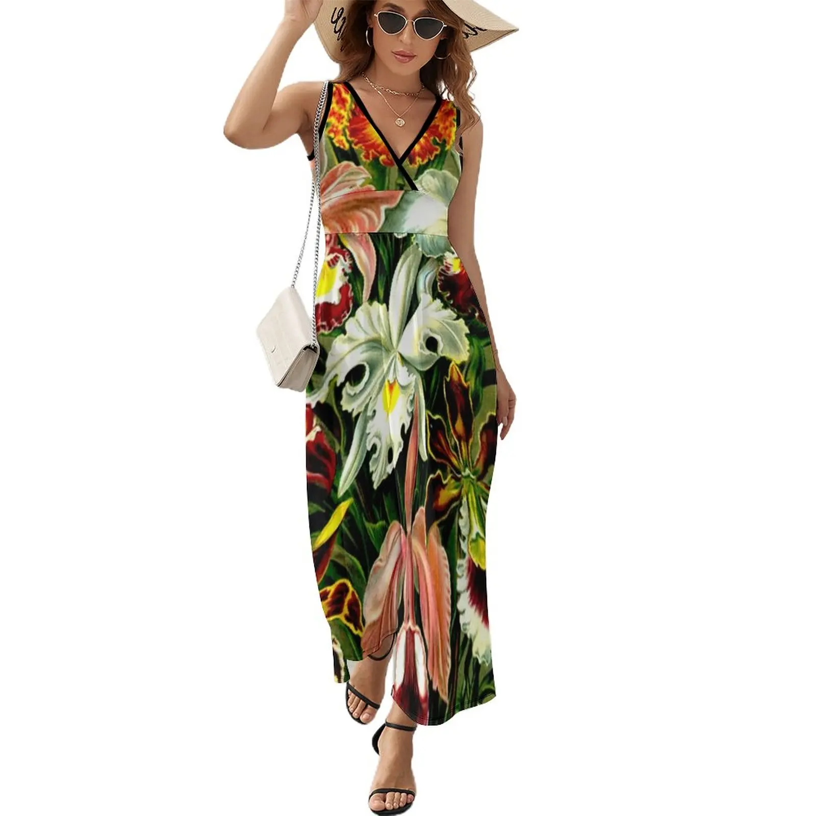 

ORCHID FLOWER GARDEN; Vintage Art Print Sleeveless Dress women party dresses beach dresses summer dresses womens 2023