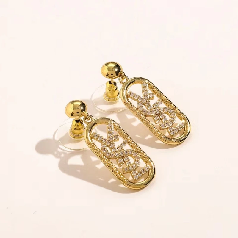 

2023 New Alphabet Drop Earrings Inlaid with Shiny Zircon Earrings Women's Fashion Personality Stud Temperament Trendy Jewelry