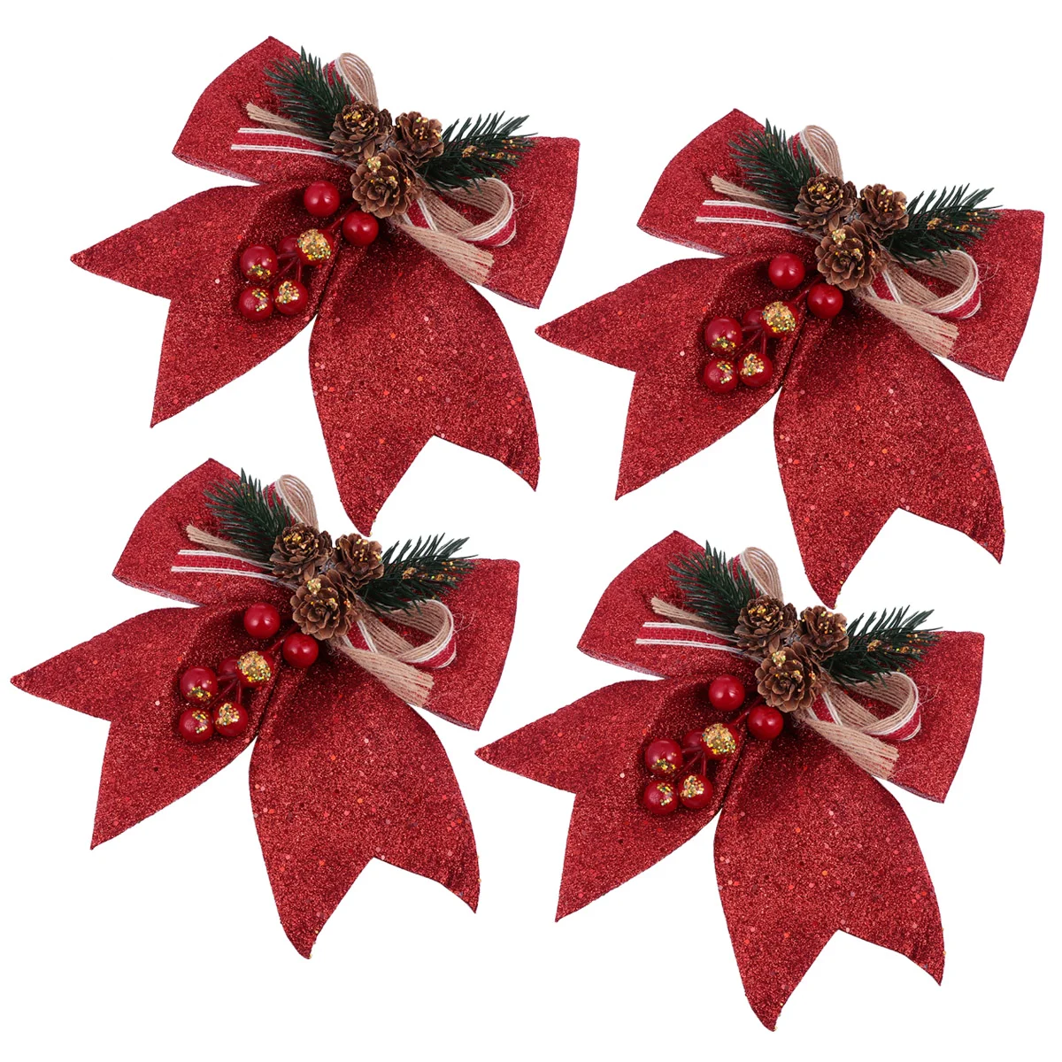 

4 Pcs Christmas Pine Cone Bow Pip Berry Garland Xmas Bowknot Decoration Rope