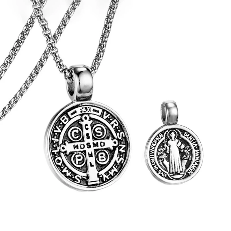 Edelstahl Saint St. Benedikt Kragen Medaille von San Benito Halskette Männer Frauen Spirituelle Jungfrau Maria Anhänger Halskette Für Männer