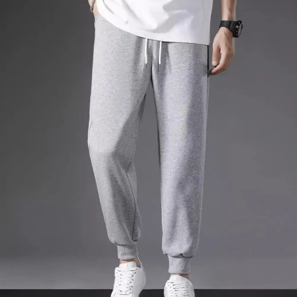 

Men Sports Pants Warm Plush Men's Sweatpants Cozy Ankle Length Trousers with Elastic Waist Pockets for Fall/winter Sports Solid