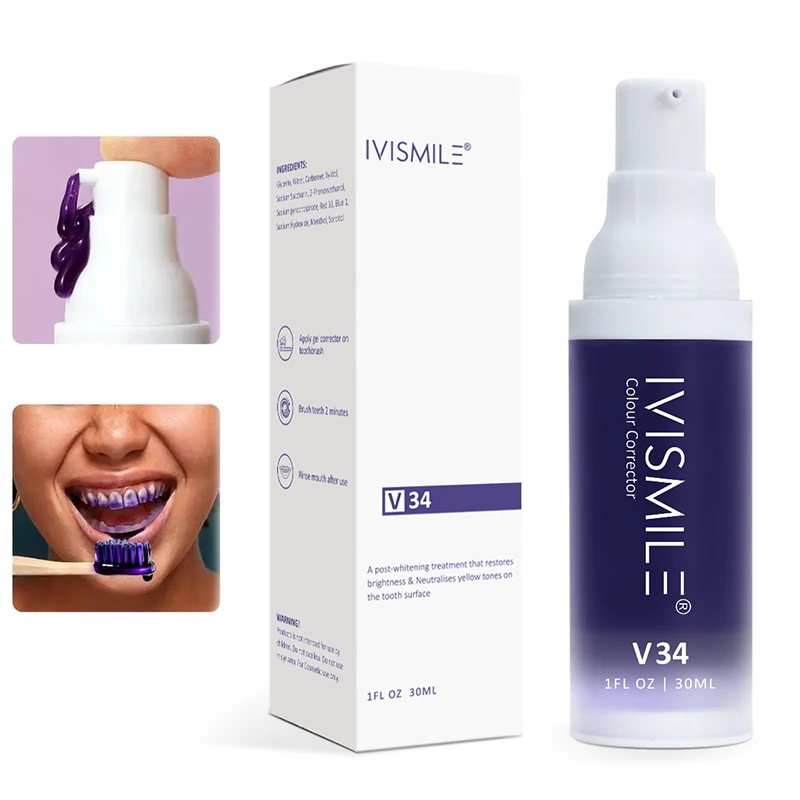 

Purple Mousse Toothpaste V34 Colour Teeth Whitening Professional Remove Yellow Stains Dental Bleaching Fresh Breath Smile Kit