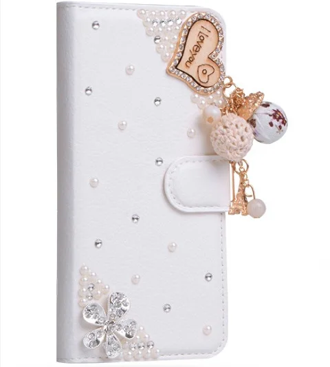Phone Case iPhone Case Leather Wallet Case Bling Diamond Rhinestone Flower Case for iPhone 11 12 13 14 15 16 Pro Max XR XS 7 White Leather Magnetic Flip Wallet Cover