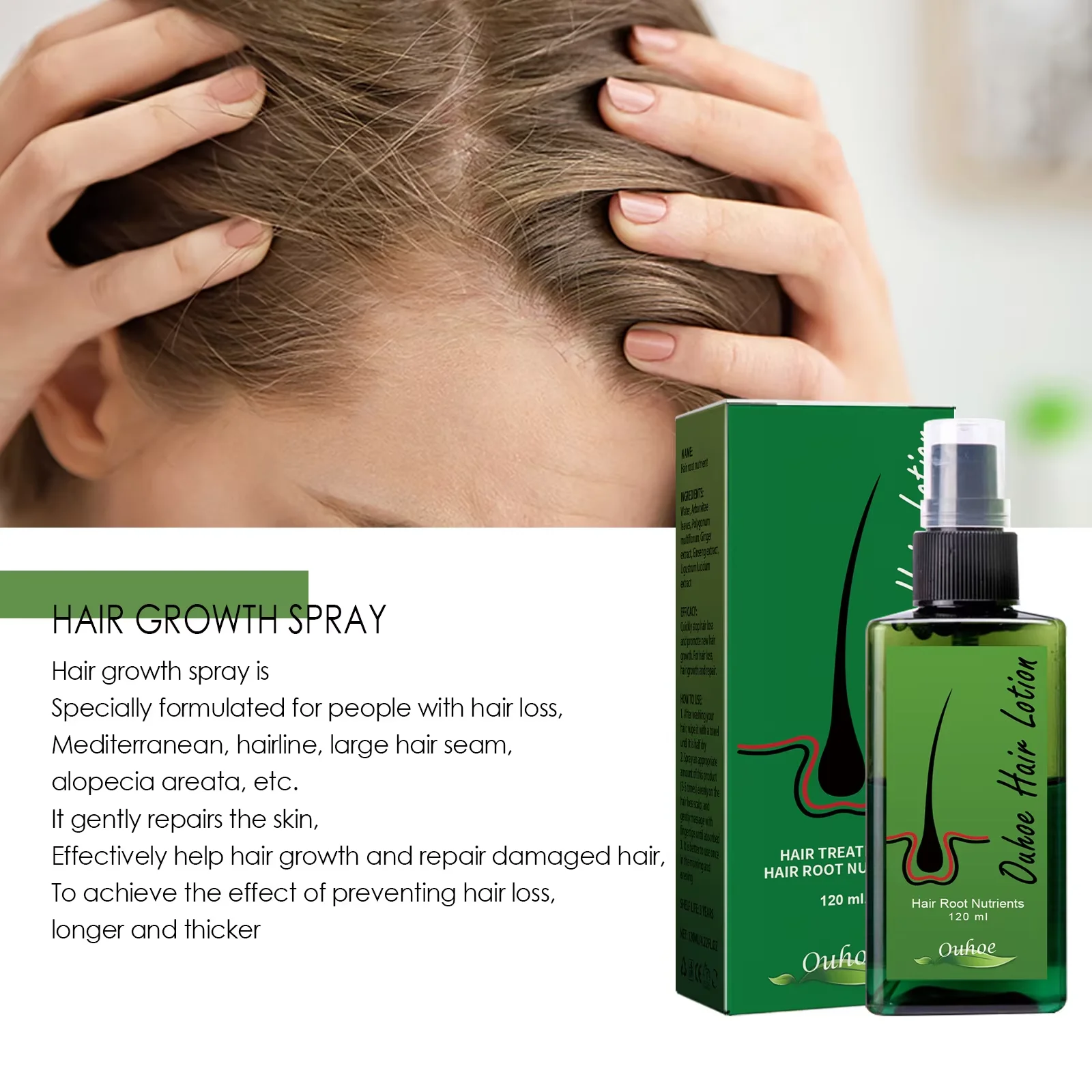 Spray per la ricrescita dei capelli per uomo, trattamento anticaduta e riparazione della radice dei capelli, siero per la crescita dei capelli, nuovo - immagine 3