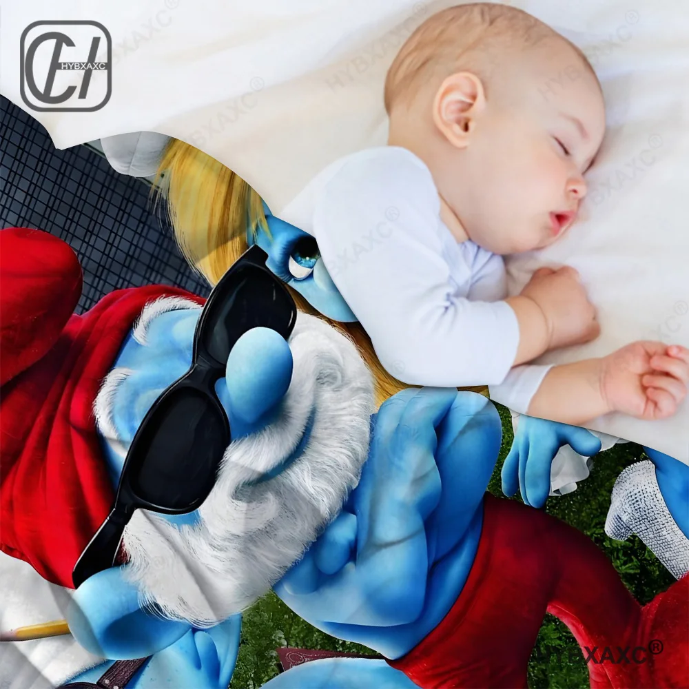 Cute Cartoon Smurfs Printed Blanket Picnic Blankets Warm Blanket Soft and Comfortable Blanket Home Travel Birthday Gift 2