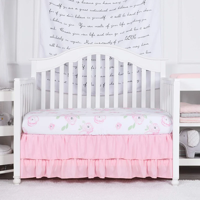 ChildrenBabyCribBedSkirtTwoLayersRufflledBedSkirtBabyBed