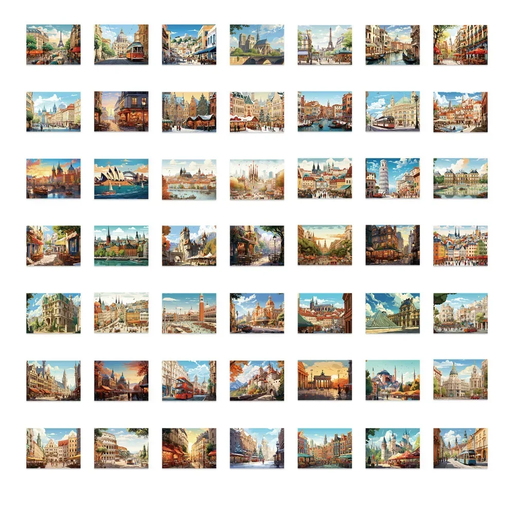 

50 шт. романтическая европейская архитектура, стикеры для туристических достопримечательностей, для сноуборда, ноутбука, чемодана, автомобиля, холодильника, оформление своими руками