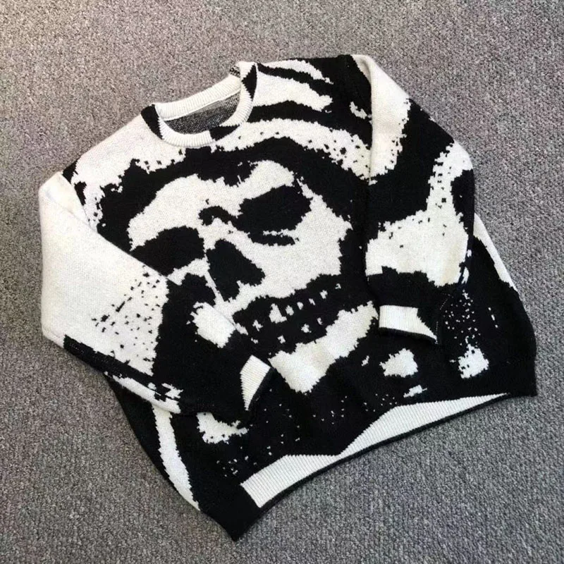 

TRAF High Street Amir Skull Head Pattern Knitted Sweater for Men's Autumn/Winter New Round Neck Lazy Casual Pullover for Women