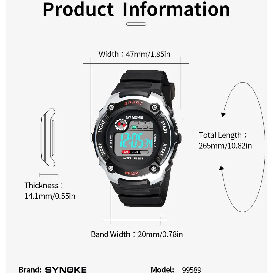 SYNOKE Electronic Watch For Men Sport Watch Multifunction Military Sports Waterproof Luminous LED Digital Student Fashion 3