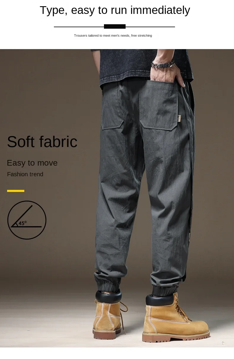 Description Picture 5 of itemStitching Overalls Men's High Street Contrast Color Fashion 2024 Summer Trendy All-Match Ankle-Tied Casual Pants