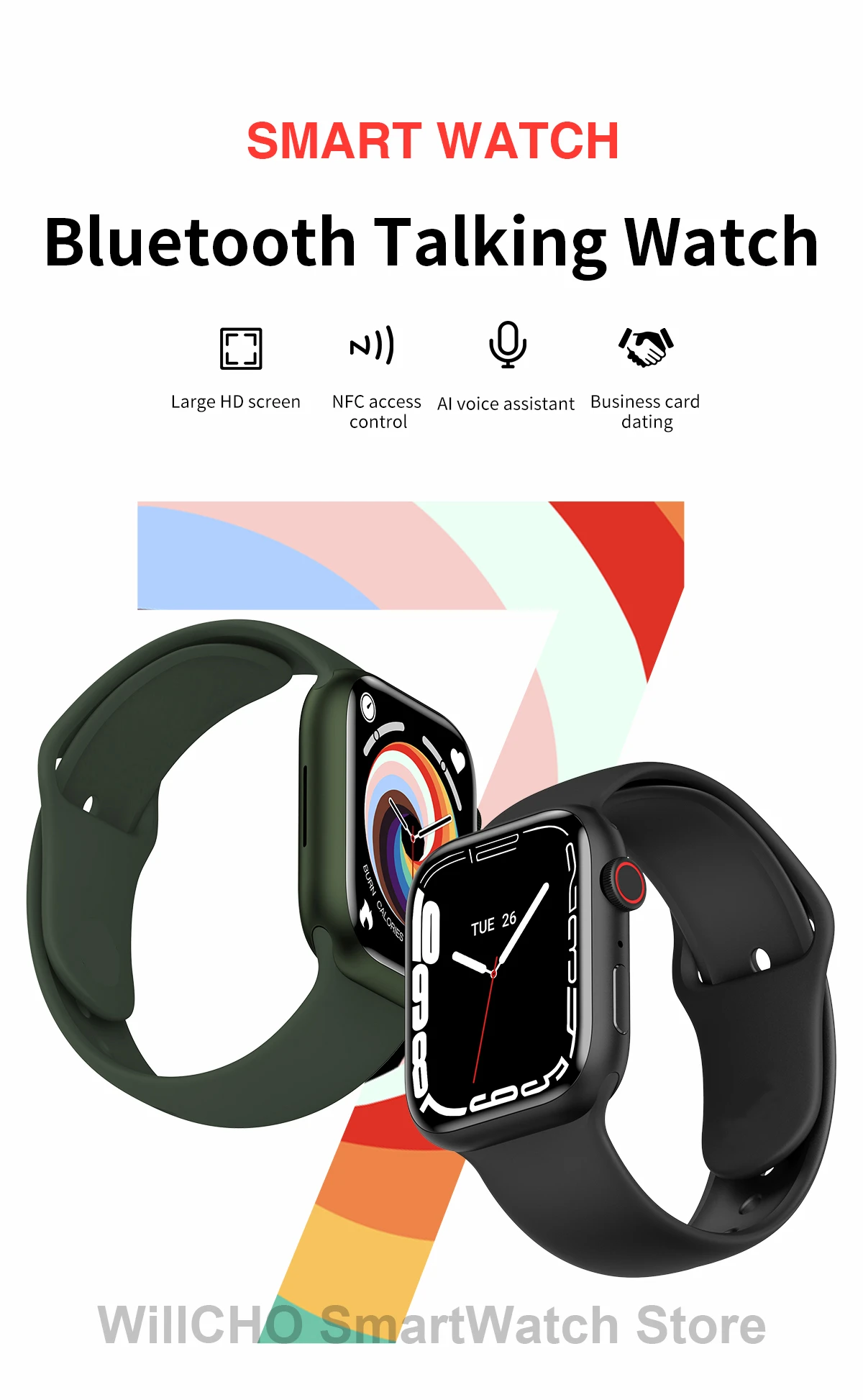 2022 S7 Smart Watch Iwo 14 Pro Nfc Voice Assistant Bluetooth Dial Answer Call Watch for Men Smart Watch Women Series 7 Pk W37Pro