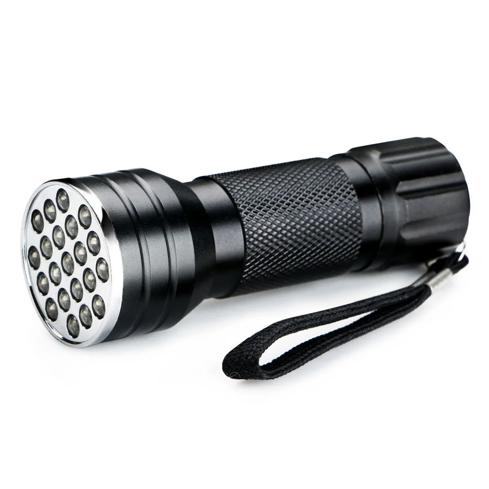 

21 LED Detection Black Shell Money Battery Powered UV Flashlight Mini Torch Aluminum Alloy Click Switch Portable Urine Test