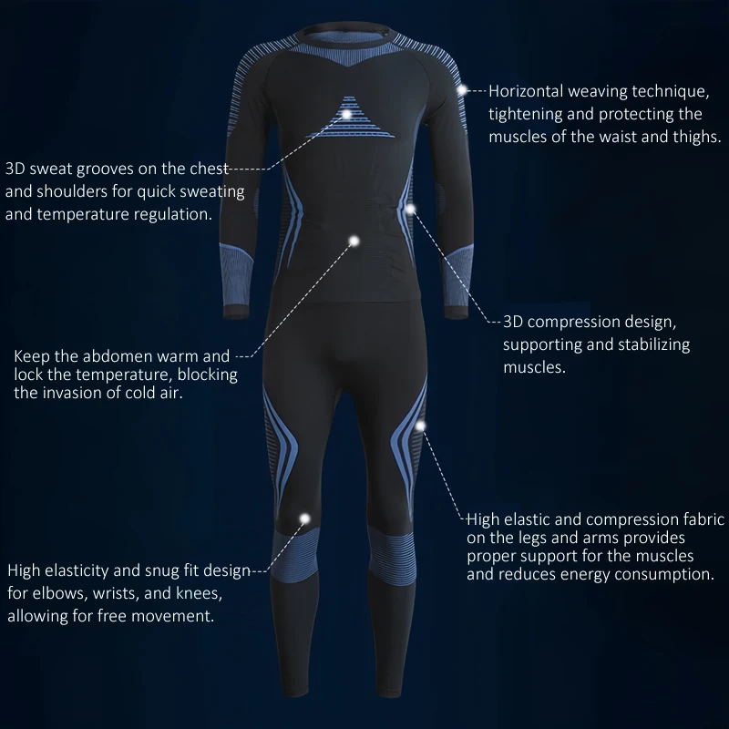 Men Women Ski Thermal Underwear Sets Quick Dry Compression High Elastic Tight Seamless Winter Sports Snowboarding Tracksuit 3